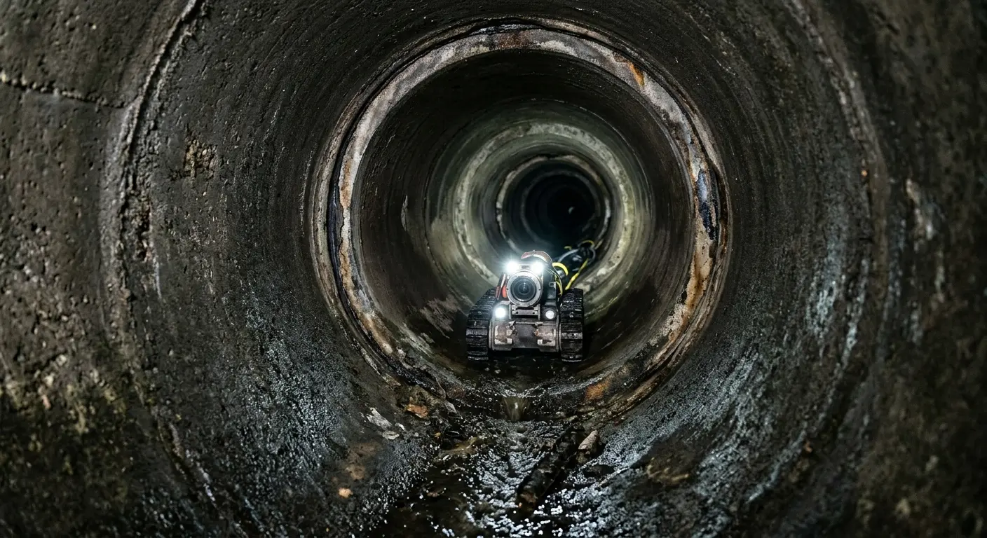 Robotic sewer camera inspecting pipe interior for Drain Snake Service in Westport