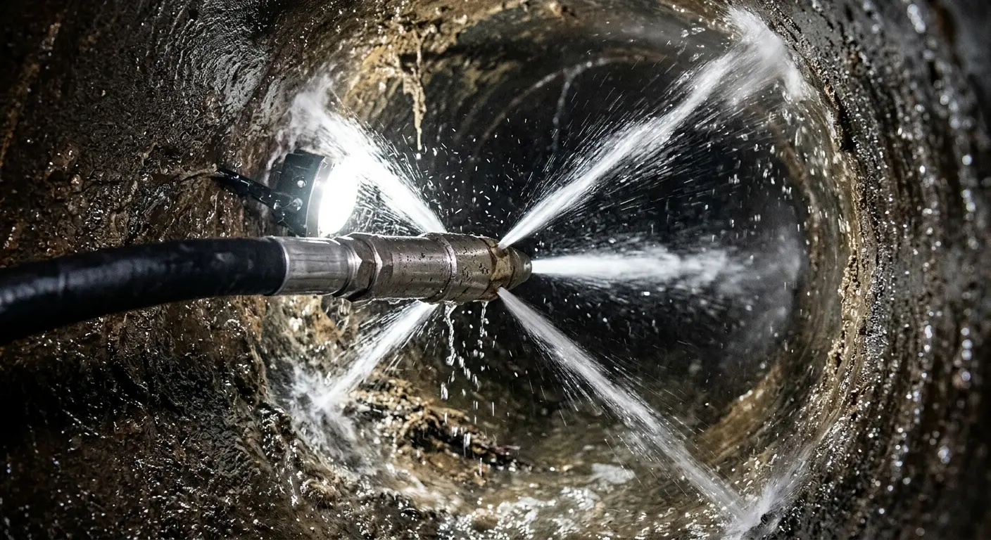 High-pressure hydro jetting nozzle cleaning sewer pipe for Sewer Line Relining in Westport
